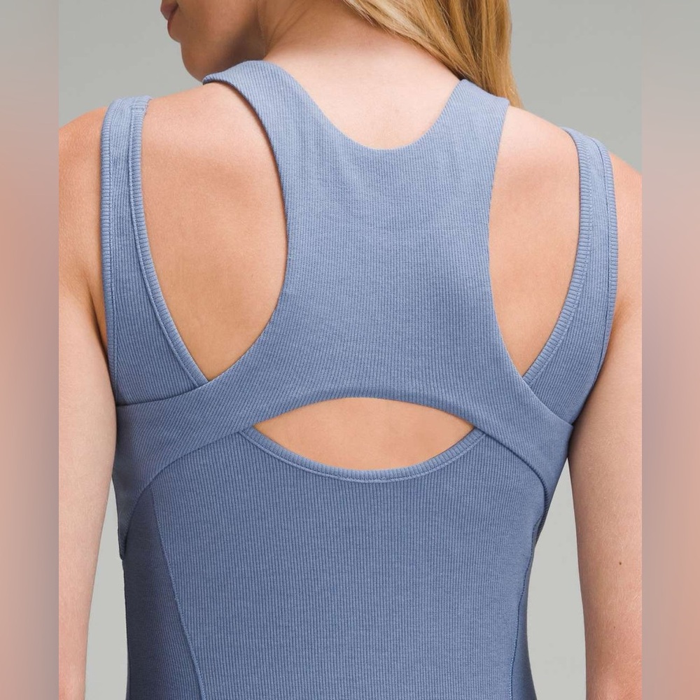 Lululemon Ribbed Cotton Modal Cut-Out Dress | Oasis Blue | 12 - Picture 4 of 6